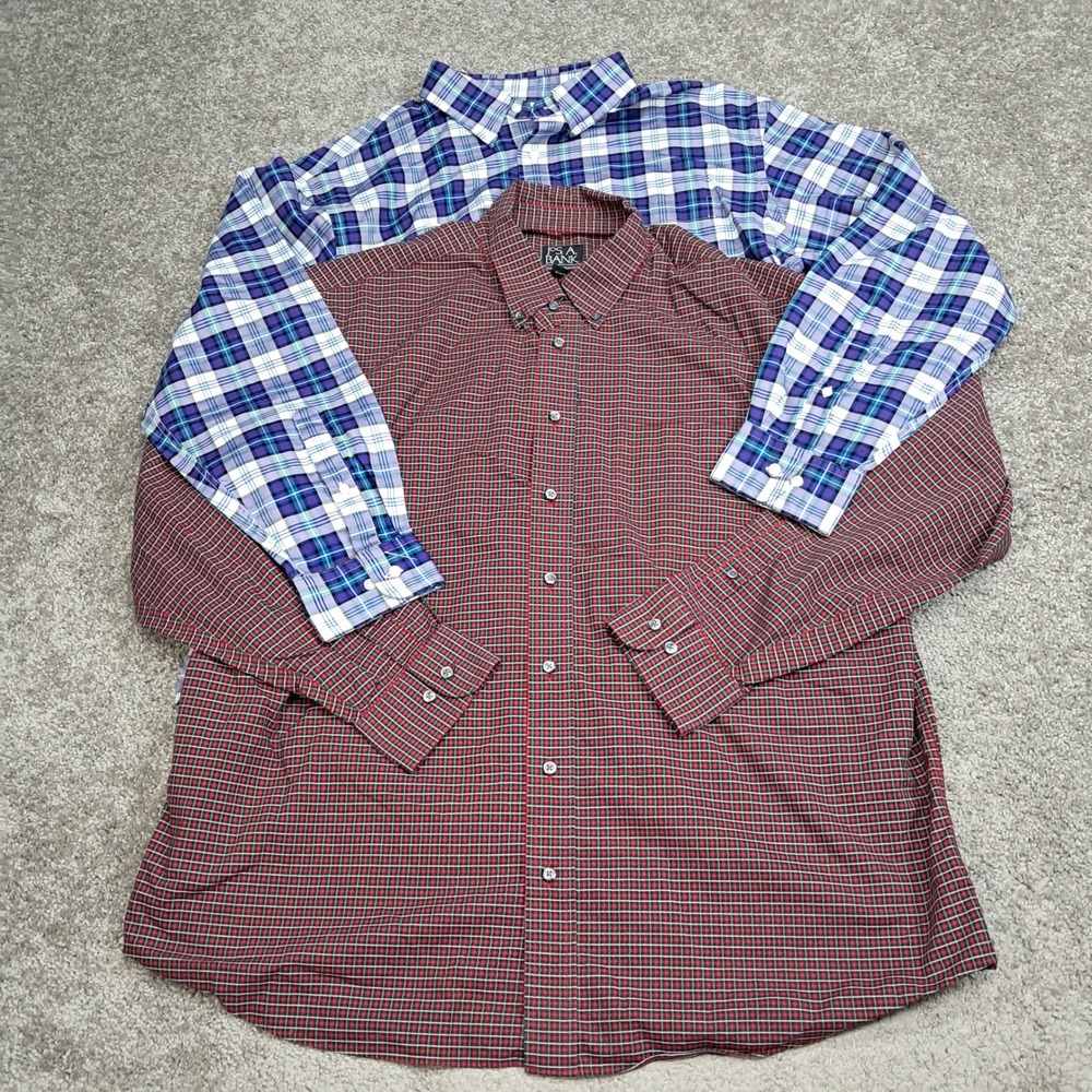 Jos. A. Bank Mens XL Classic Collection Cotton Plaid Button Down Shirt 2pk